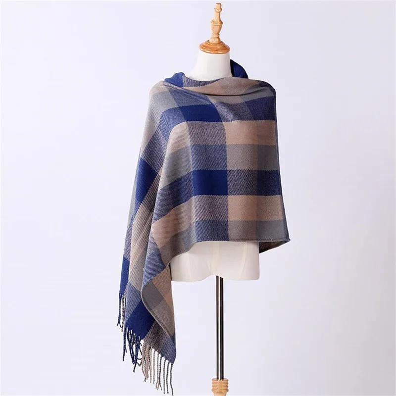 1 Fashion Women's Winter Stole Plaid Scarves ladies Cashmere Scarf long wool pashmina femme foulard female winter neck scarf - Цвет: 1