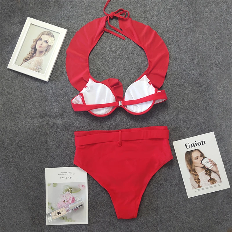 Женский купальник с открытыми плечами Lotus однотонный на косточках завышенной