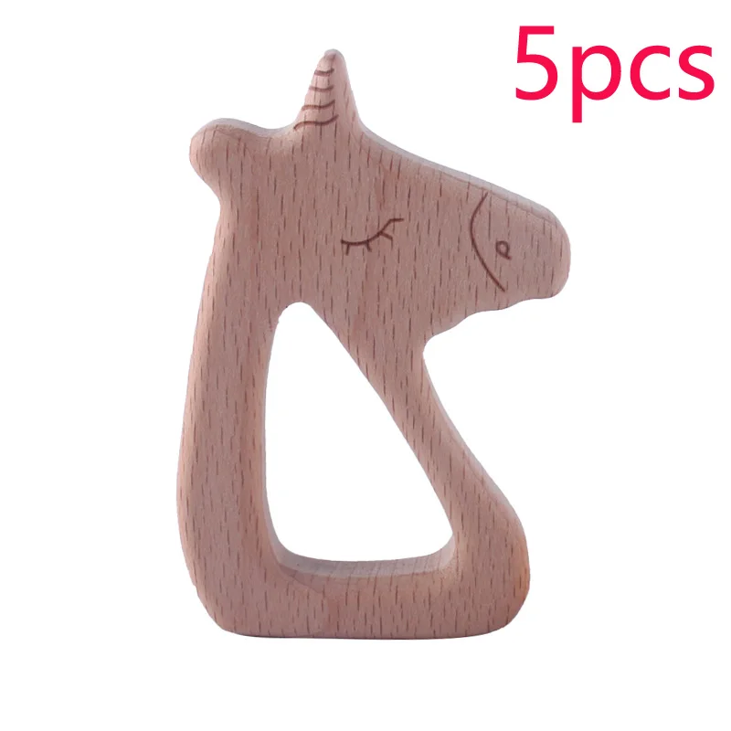 XCQGH, 5 шт., детская буковая деревянная молярная игрушка, животное, голова лошади, браслет для прорезывающихся зубов, соска, цепь, аксессуары, прорезыватель - Цвет: 5PCS