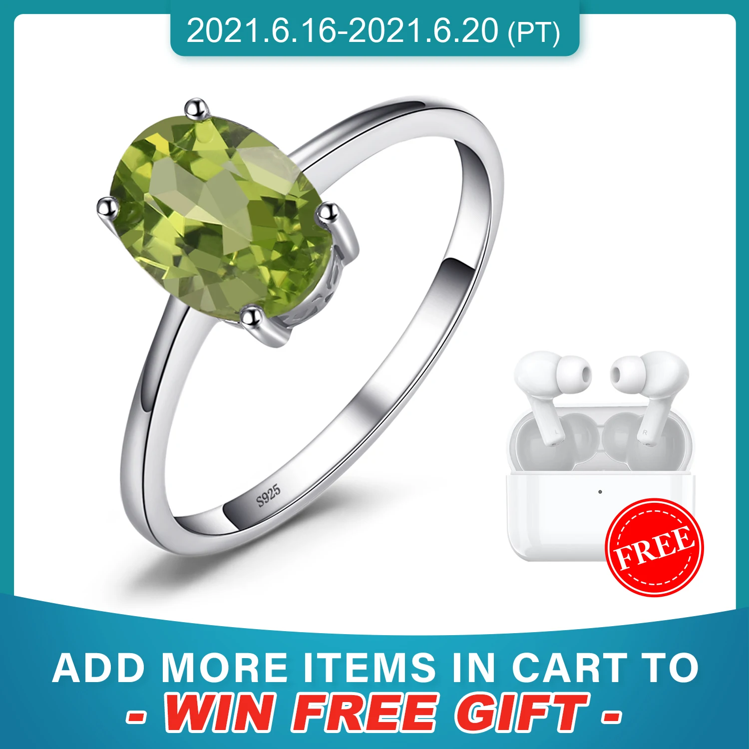 

JewelryPalace Genuine Peridot Ring Solitaire 925 Sterling Silver Rings for Women Engagement Ring Silver 925 Gemstones Jewelry