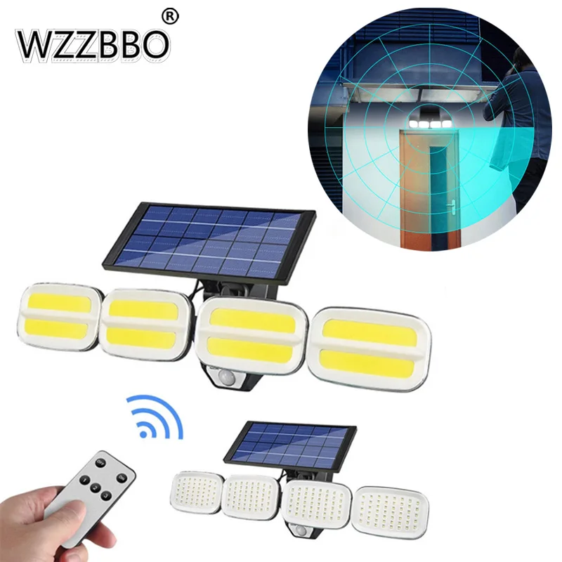 

200LED240COB Solar Outdoor Light Four Head Wide Angle Lighting Motion Sensor Solar Lamp Waterproof Lamp Wall Lamp