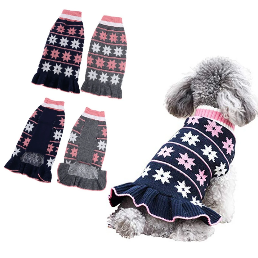 

Christmas Dog Sweaters Puppy Pet Knitted Clothes Female Girl Winter Warm Small Dog Princess Dress Chihuahua Cat Clothing