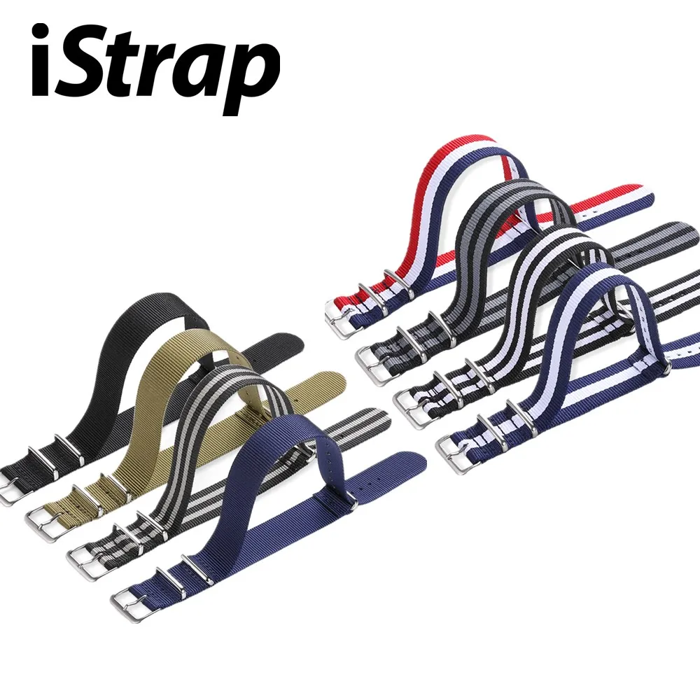 IStrap нейлоновые ремешки для часов 18 мм 20 22 Zulu ремешок тканевый многоцветный
