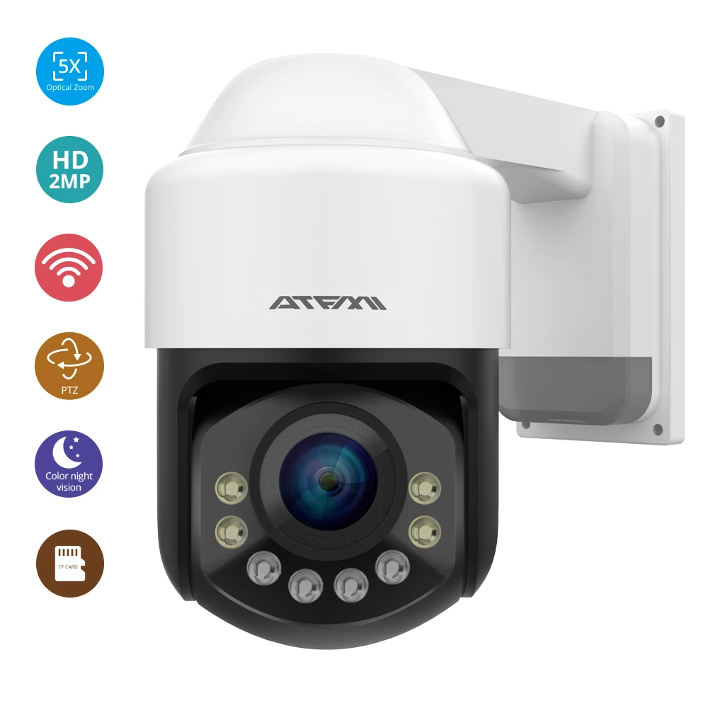 ATFMI WIFI 1080P PTZ IP Camera 4X Zoom Network Full Color Night Vision H265 2MP Waterproof IP66 IR 60m 1920X1080 | Безопасность и