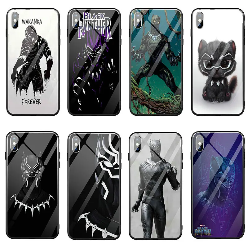 Милые чехлы для телефонов из закаленного стекла Wakanda Black Panther iPhone 10 X XR XS 11 Pro Max 7 6 5 5S