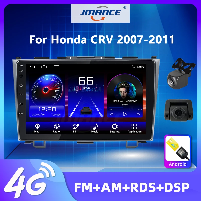

JMANCE For Honda CR-V 3 RE CRV 2007-2011 2GB+32GB Android 10 Carplay Car FM Radio AM DSP Multimedia Video Player RDS