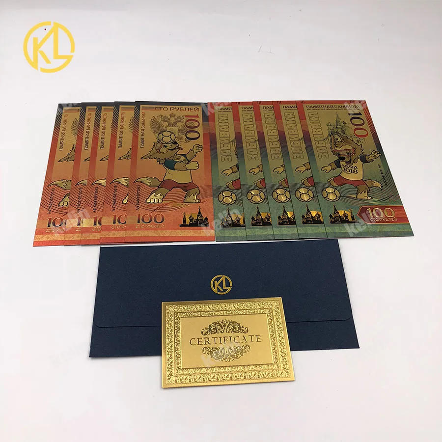 RU003 10 шт./лот RU футбольные банкноты 100 рублей Золотые пластиковые поддельные