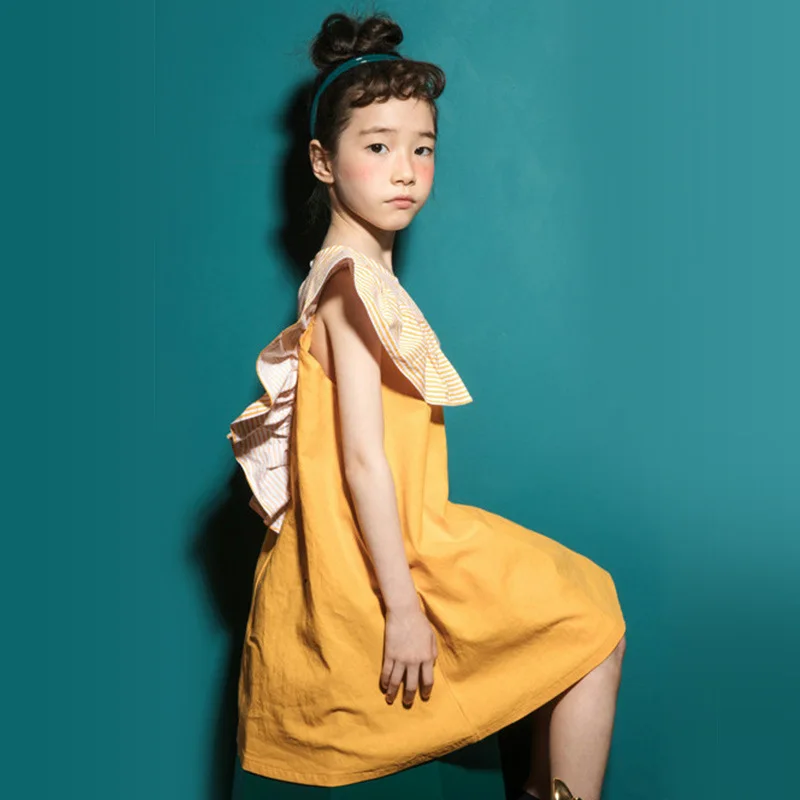 Платье принцессы в полоску желтое синее ТРАПЕЦИЕВИДНОЕ летнее для