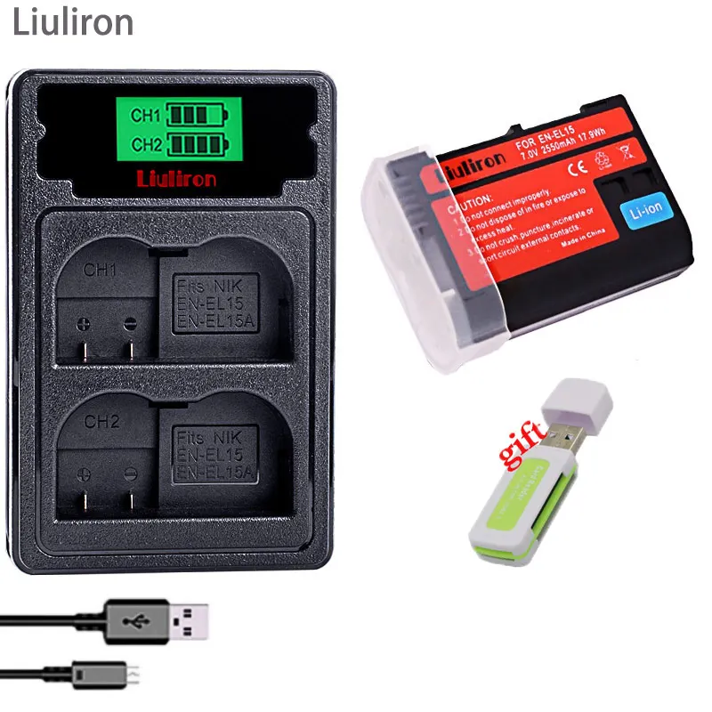 charger and 1battery EN-EL15 RU EL15 ENEL15 EL15A Батарейки+ ЖК-дисплей Dual USB Зарядное устройство для Nikon D600 D610 D600E D800 D800E D810 D7000 D7100 d750 L15 - Цвет: charger and 1battery