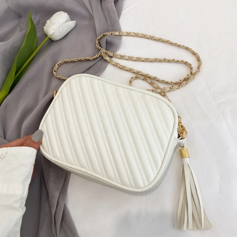 

Square Flap Shoulder Bag Women 2021 Fashion Chain Mini Crossbody Bags Tassel Casual PU Leather Handbags Purse Female