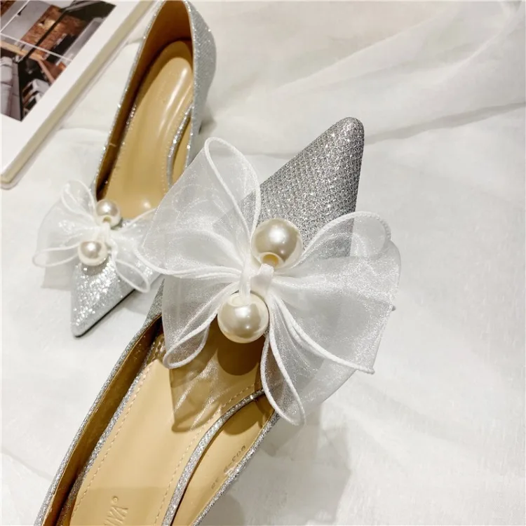 

2021 spring and Autumn New Korean fashion shallow high heeled women's shoes pointed wedding dress shoes 40 small heel shoes