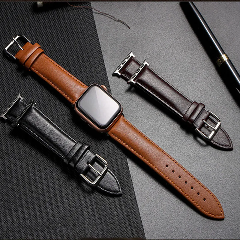Ремешок кожаный для Apple Watch Band браслет Iwatch 5 6 Series 3 4 SE 44 мм 40 38 42 аксессуары наручных