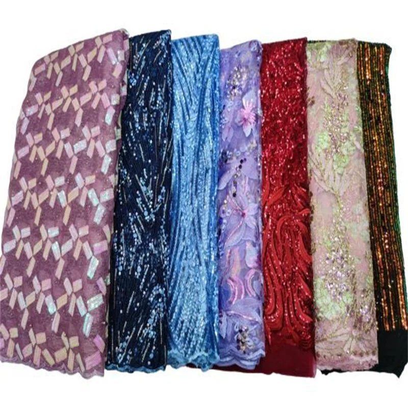 2022 фиолетовая новейшая африканская сетчатая кружевная ткань, вышивка блестками, бусинами, французское Тюлевое кружево, ткань для нигерийск... от AliExpress RU&CIS NEW