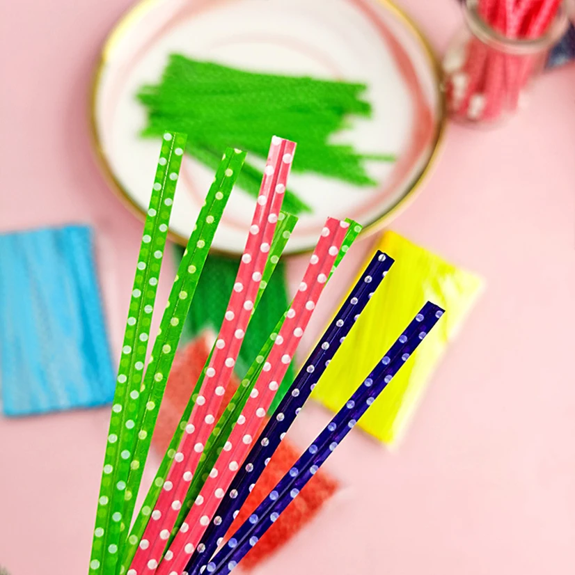 

100Pcs 9cm Packaging Rope Wire Sealing Bandage Gift Cake Shaping Wrapping Bread Tie Dot Print Fasten Organiser