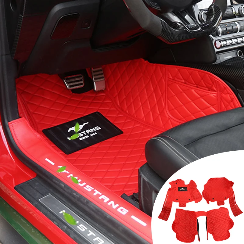 

Leather Floor Mats Thicken Full Encirclement Foot Pads For Ford Mustang 2015-2021 Decoration Interior Accessories