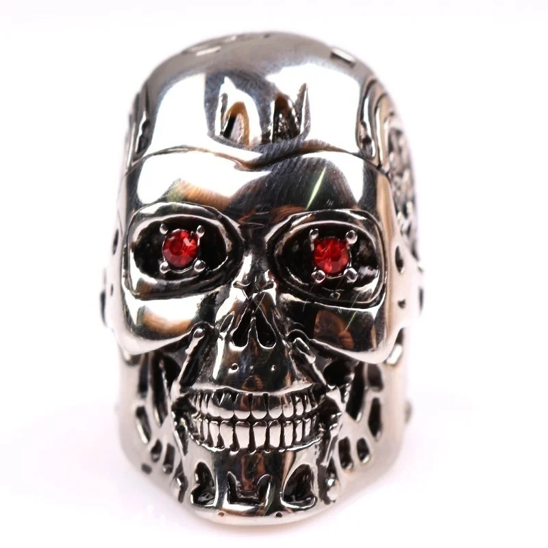 Мужское кольцо с красным кристаллом Terminator в стиле хип-хоп панк мотоцикл клуб
