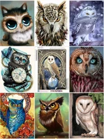 diy cat owl full round painting diamond embroidery animal picture mosaic cross stitch wall hanging painting