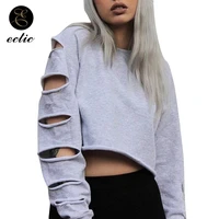 split hoodie holes ripped sweatshirt crop top poleron mujer 2021 oversize clothes gothic punk women hoodie cut out cute pullover