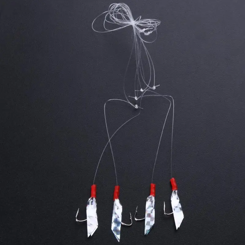 4pcs Size 1/0 Barbed Sabiki Hook Rigs w/ Laser Paper Tail Artificial Lure Fishing Tools Accessories Tackle Pesca | Спорт и