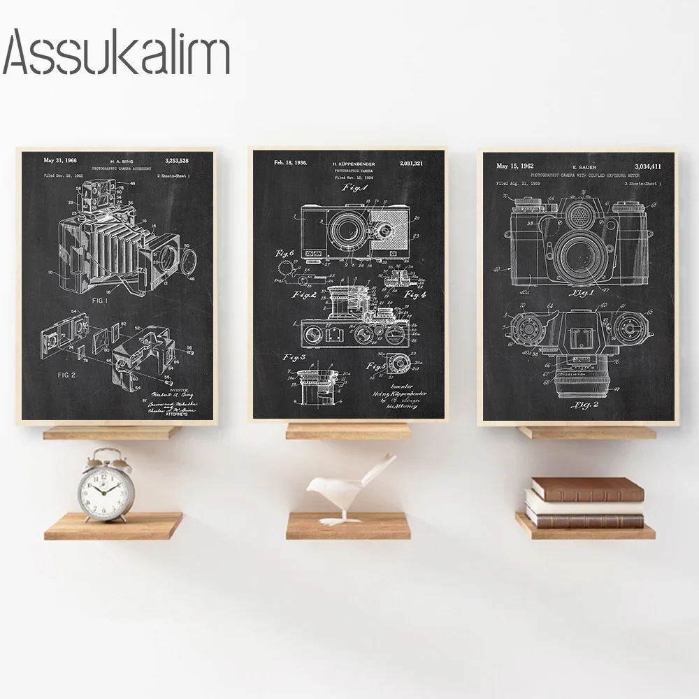 Винтажный постер запатентованная камера Картина на холсте настенная живопись