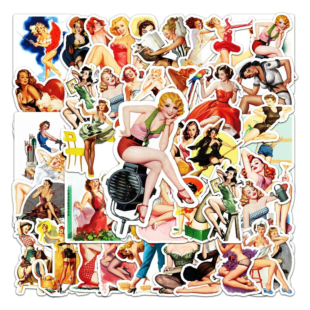 

10/30/50PCS Retro Poster Girl Graffiti Stickers Sexy Beauty Stickers DIY Skateboard Luggage Stickers Waterproof Wholesale