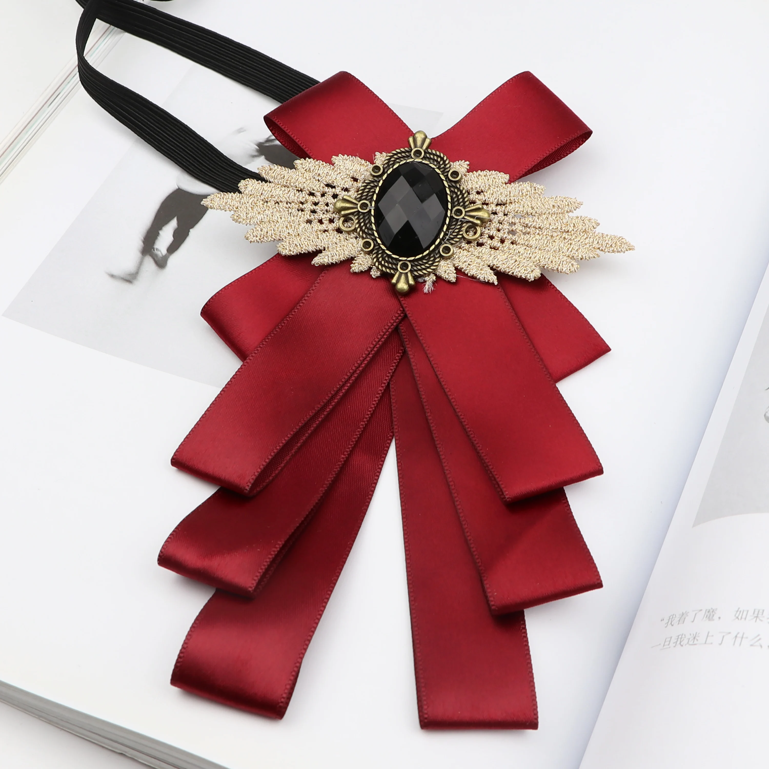Woman Big Chic Bowtie Fashion Solid Color Pretty Ribbon Butterfly Bowknot Pin Lapel Bow Tie Polyester Cravat