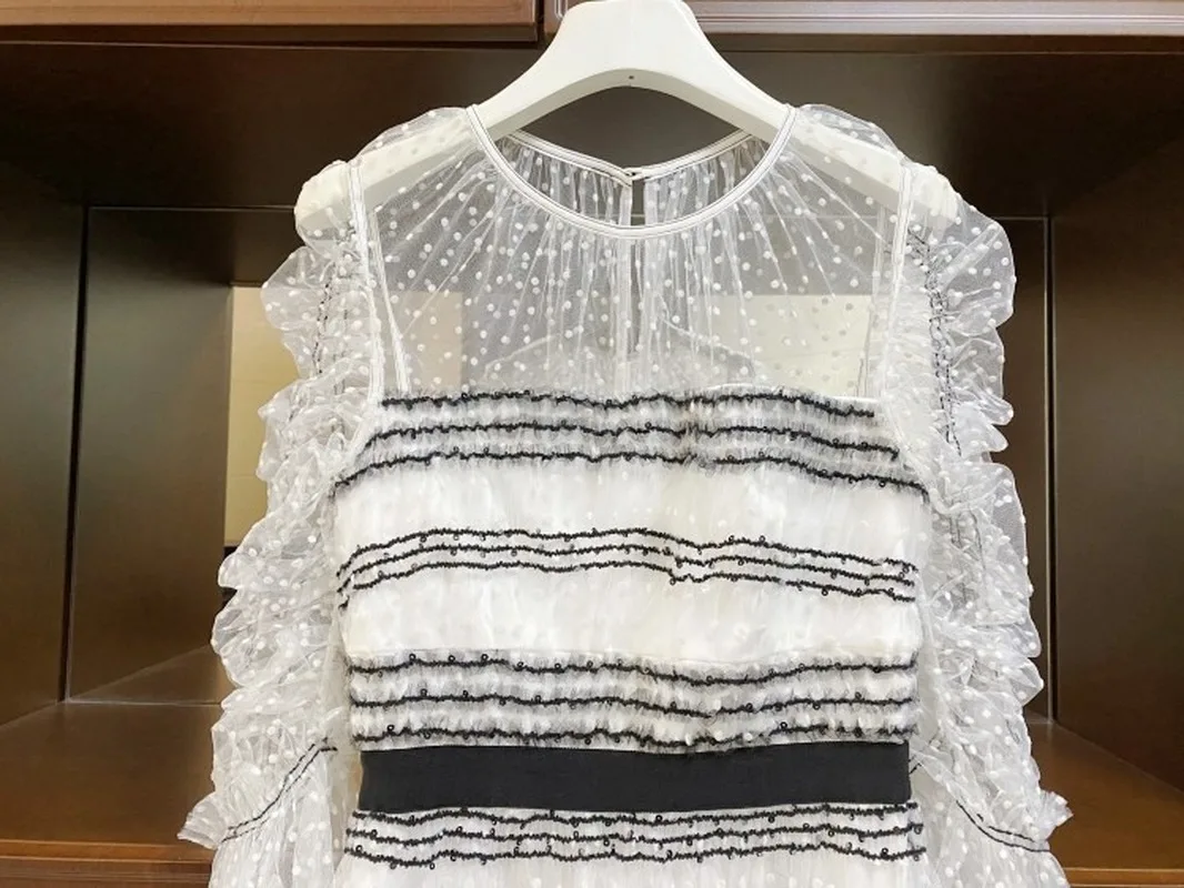 

2021 Summer Dresses for Women White Lace Striped Maxi Long Robes Vestidos Casual Party Holiday Elegant Lady Korean Clothes ins