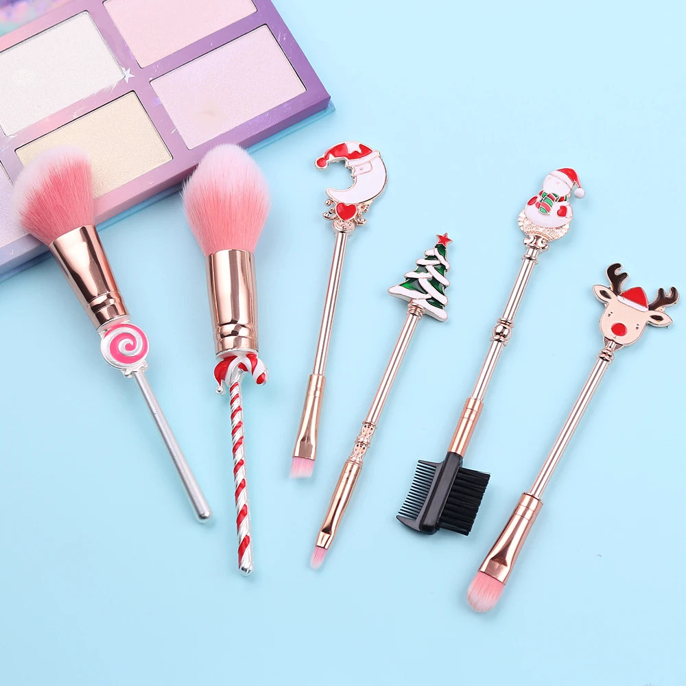 НОВАЯ РОЖДЕСТВЕНСКАЯ Кисть для макияжа Candy, милый мини-набор для макияжа с изображением оленя и конфет, шесть упаковок+ бархатная сумка