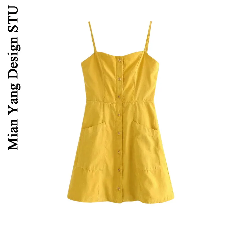 

Платье в стиле INS Amoi для девушек, белое ТРАПЕЦИЕВИДНОЕ ПЛАТЬЕ с узкой талией на бретелях, французское винтажное однобортное желтое платье дл...