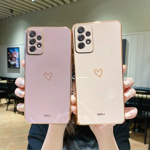 square love heart phone case on for samsung galaxy a32 a 32 a52 a72 a 52 72 4g 5g a52s a53 a23 a33 a73 a12 silicone capas cover free global shipping