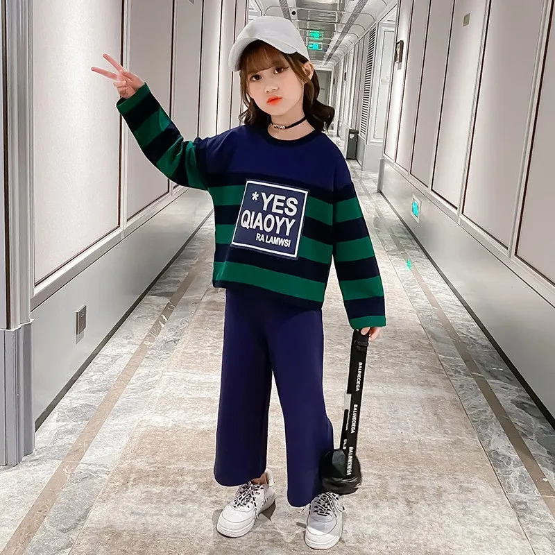 

Kids Tracksuit Toddler/little Girl Clothes 2021 Spring Top Wide Leg Pant Children's 10 12 Years Clothing Outfits School Costume