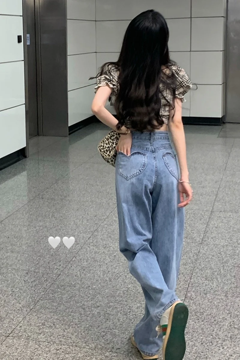 Женские джинсы с регулируемой высокой талией и широкими штанинами свободные