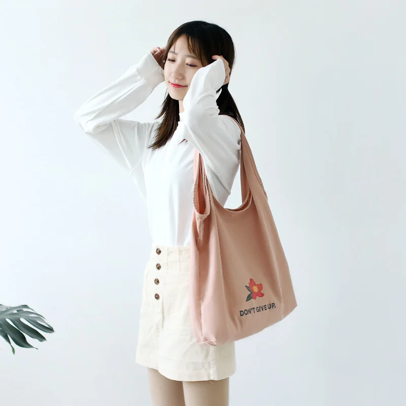 

Korean Women Canvas Tote Shopping Bag For Lady New Literary Flower Print Cotton Cloth Shoulder Bags Female Eco Shopper Handbag