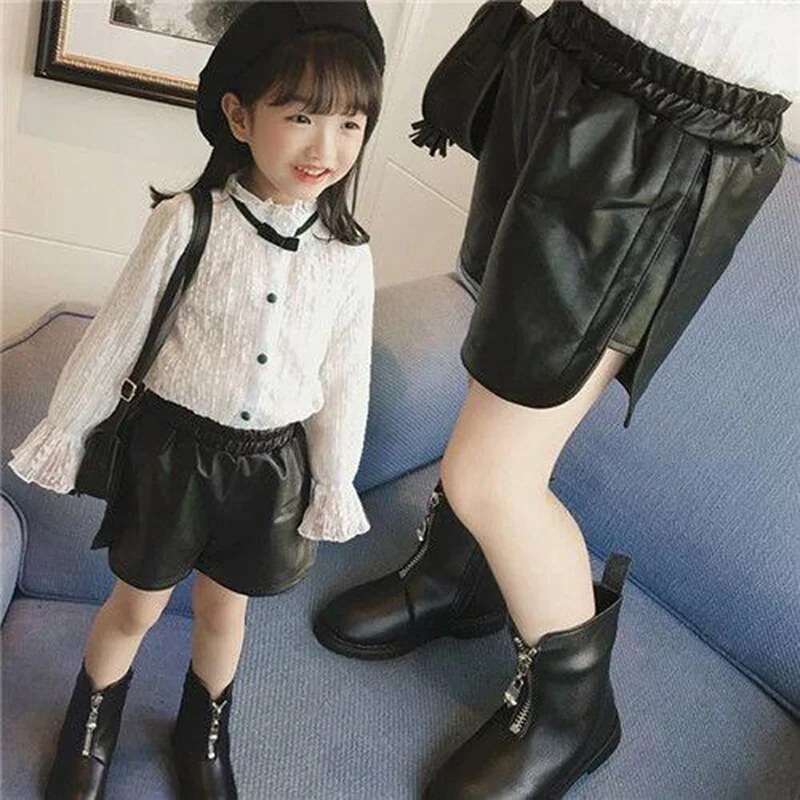 Детские шорты из искусственной кожи одежда для маленьких девочек детские черные