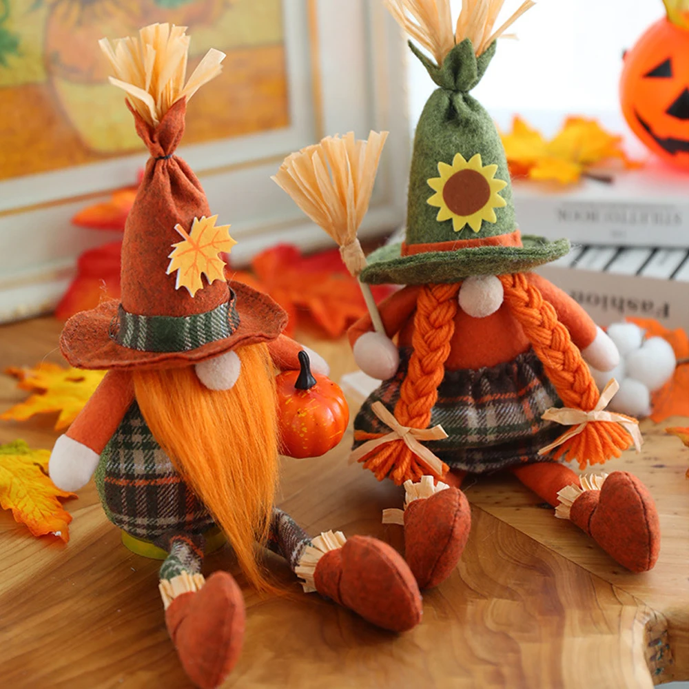 

Creative Halloween Long Legs with Broom Dwarf Doll Faceless Doll Home Decoration Desktop Ornaments Halloween Decoration