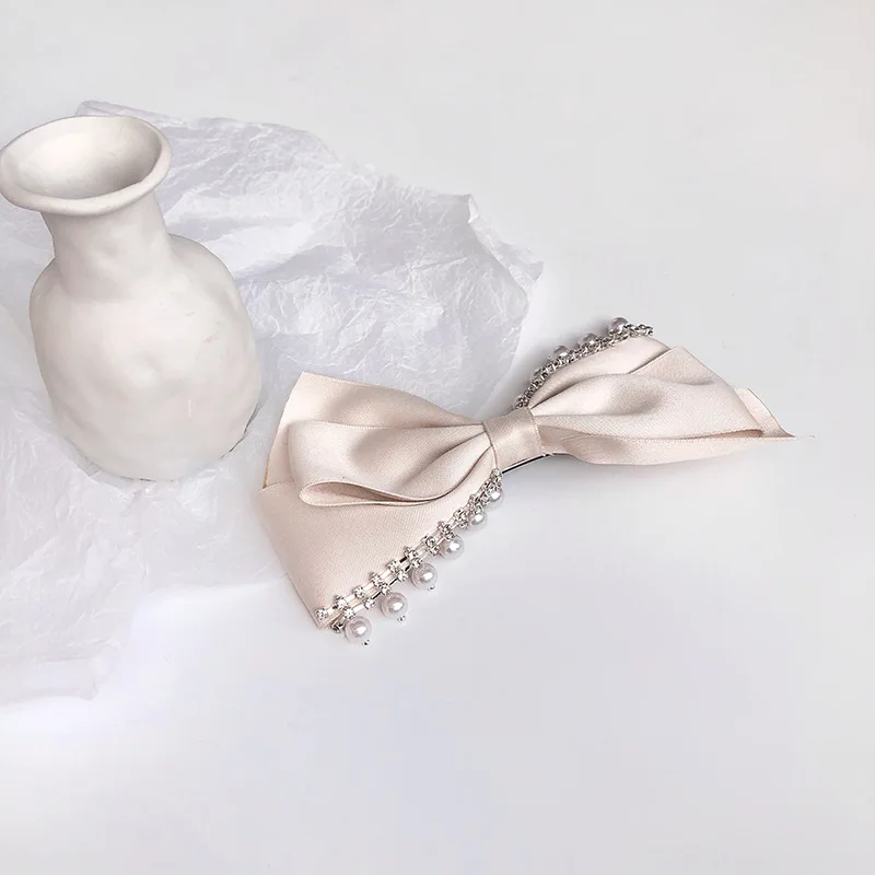 

Women's Bowknot Streamer Pearl Hairpin Lady Korean Hair Accessories
