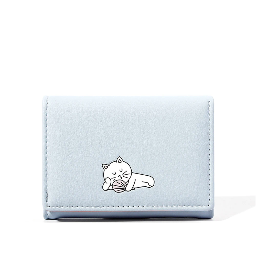 

Women Wallet Buckle Cartoon Kitten Faux Leather Money Wallets Coin Card Package Lady Purse PU Holder Clutch Trifold
