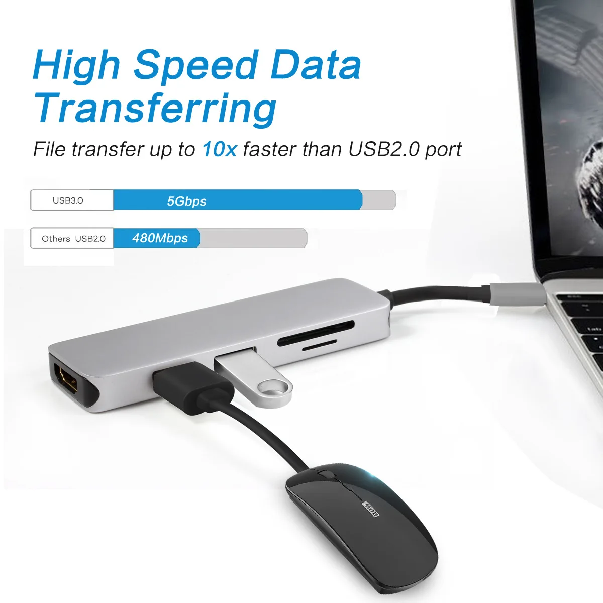 5-в-1 Mosible USB 3,0 для HDMI для телефона MacBook Pro Air HDMI 4K HD разъем с 3 портами(стандарт C ступицы колеса и концентратор 3,0 TF Card Reader слот PD