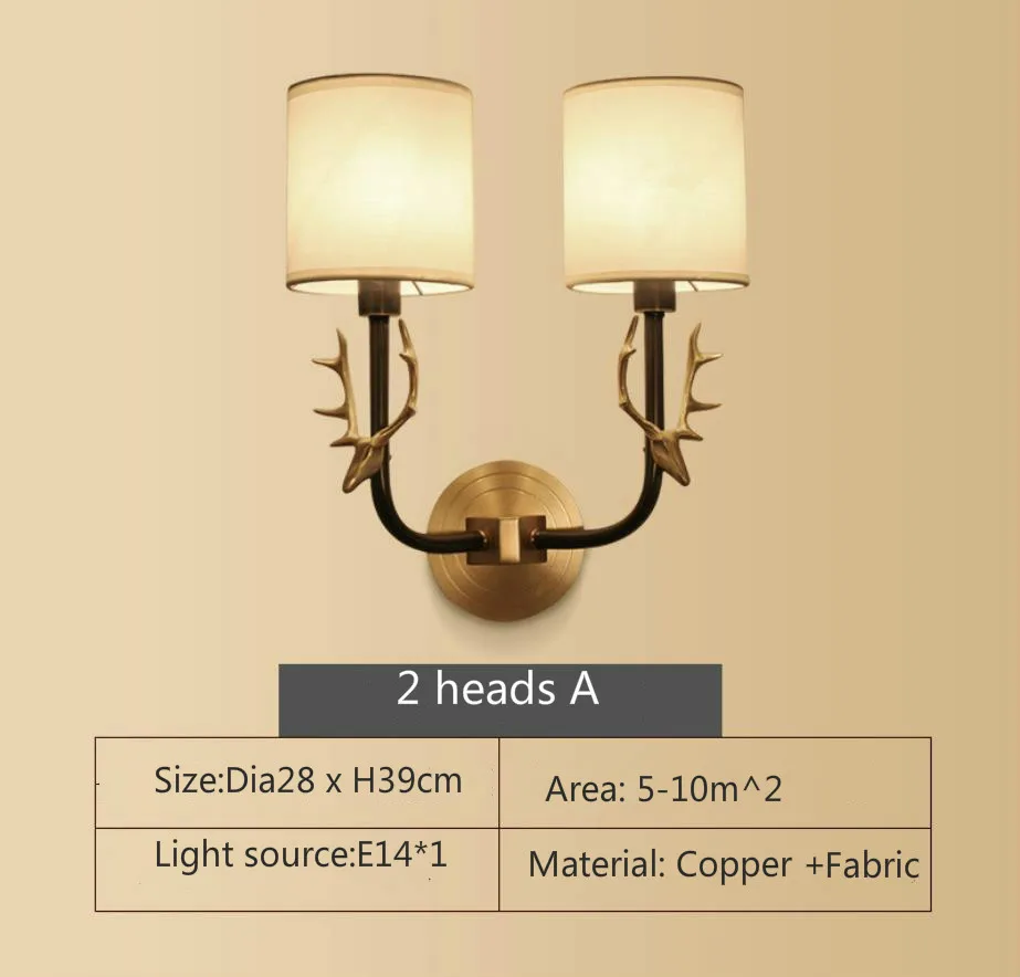 Полностью медная американская настенная лампа прикроватная для спальни