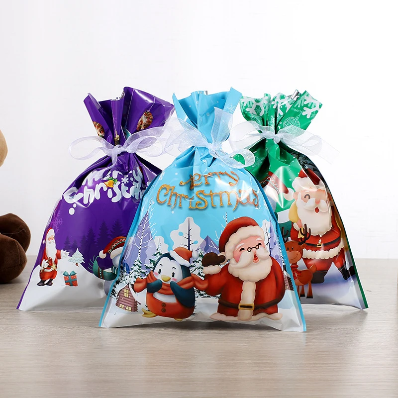 

1PC Christmas Candy Cookies Gift Bags With Ribbon Holiday Wrapping Bags Snack Biscuit Package Treats Goody Bags Party Decor