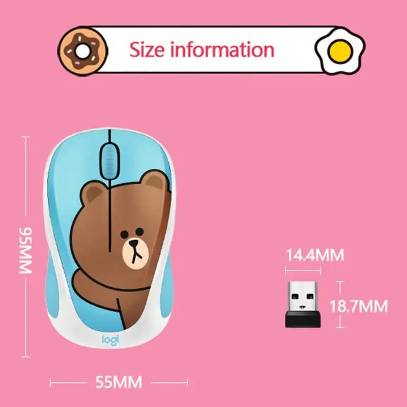 Беспроводная мышь logitech LINE FRIENDS, 2,4 ГГц, мини-цветная мультяшная usb-приемник, оптическая сенсорная игровая мышь для офиса, для ПК, ноутбука