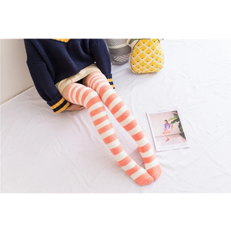 Осенне зимние плотные теплые чулки из кораллового флиса для маленьких девочек