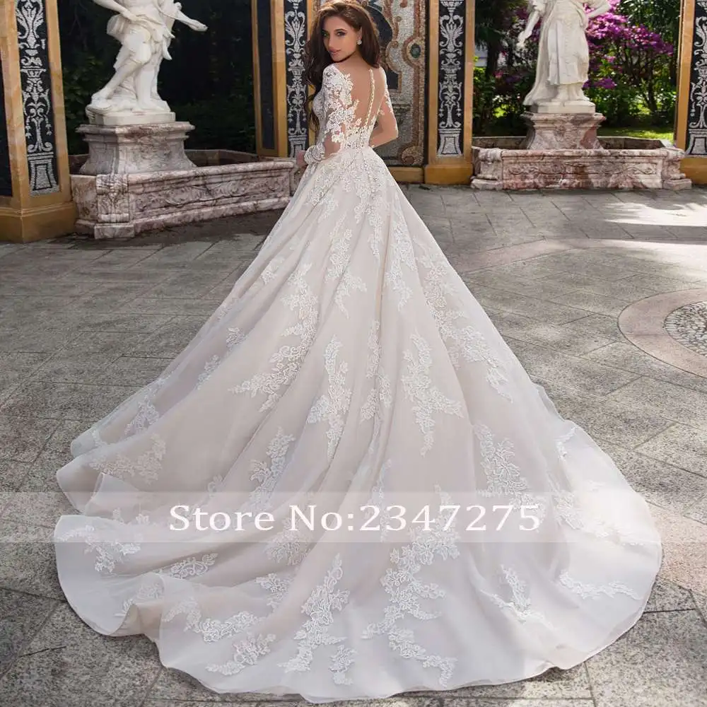 Vestido De Noiva длинные рукава винтажные Свадебные платья 2020 аппликации пуговицы шлейф