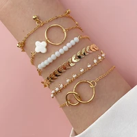 boho gold tassel bracelet for women boho jewelry geometric leaf bead layered bracelet charm bracelet set