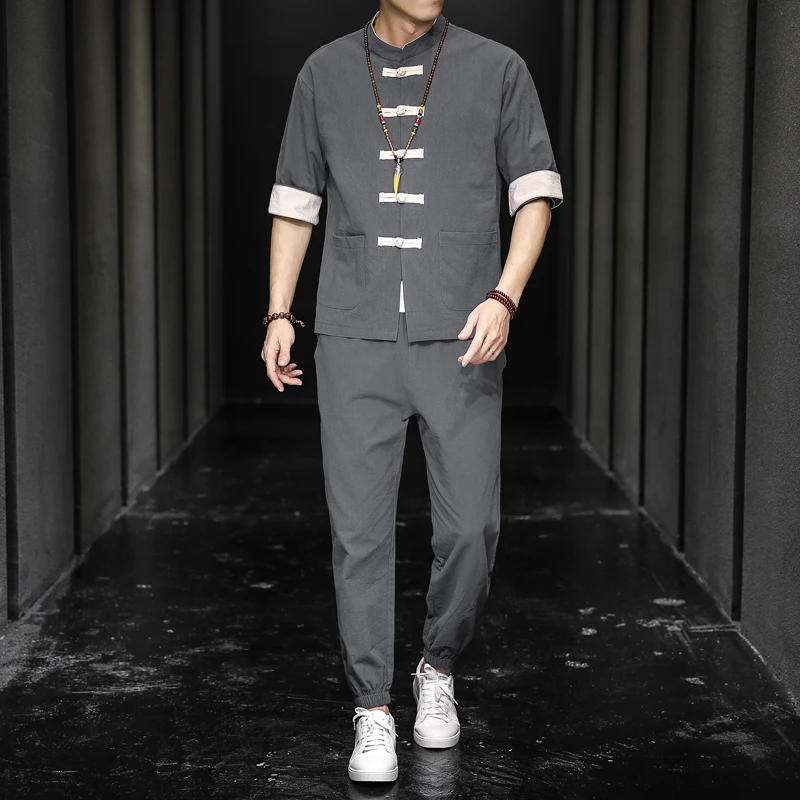 Комплект униформы Мужской винтажный в китайском стиле 2 предмета | Мужская одежда