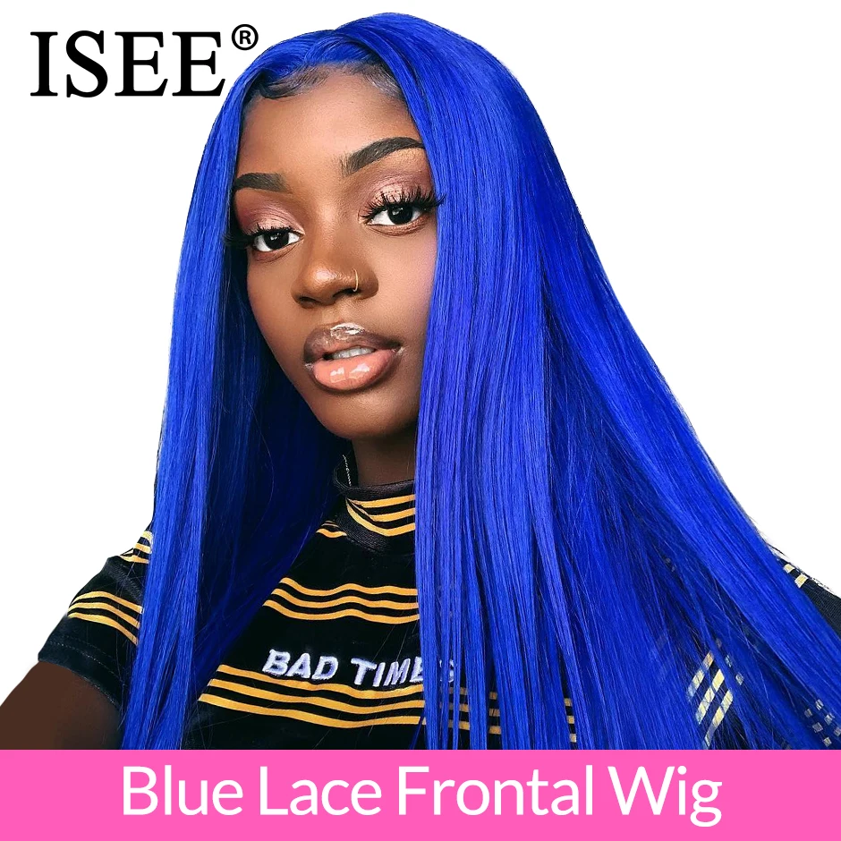

ISEE HAIR Straight 4X4 Lace Closure Wig Pre Plucked 150% Density Blue /Pink/613 Blonde Straight Human Hair Wigs For Women
