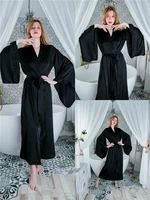 morning gowns pajamas female custom made pagoda sleeves soft silk stretch nightgown sexy v neck wedding cape cloak comfortable