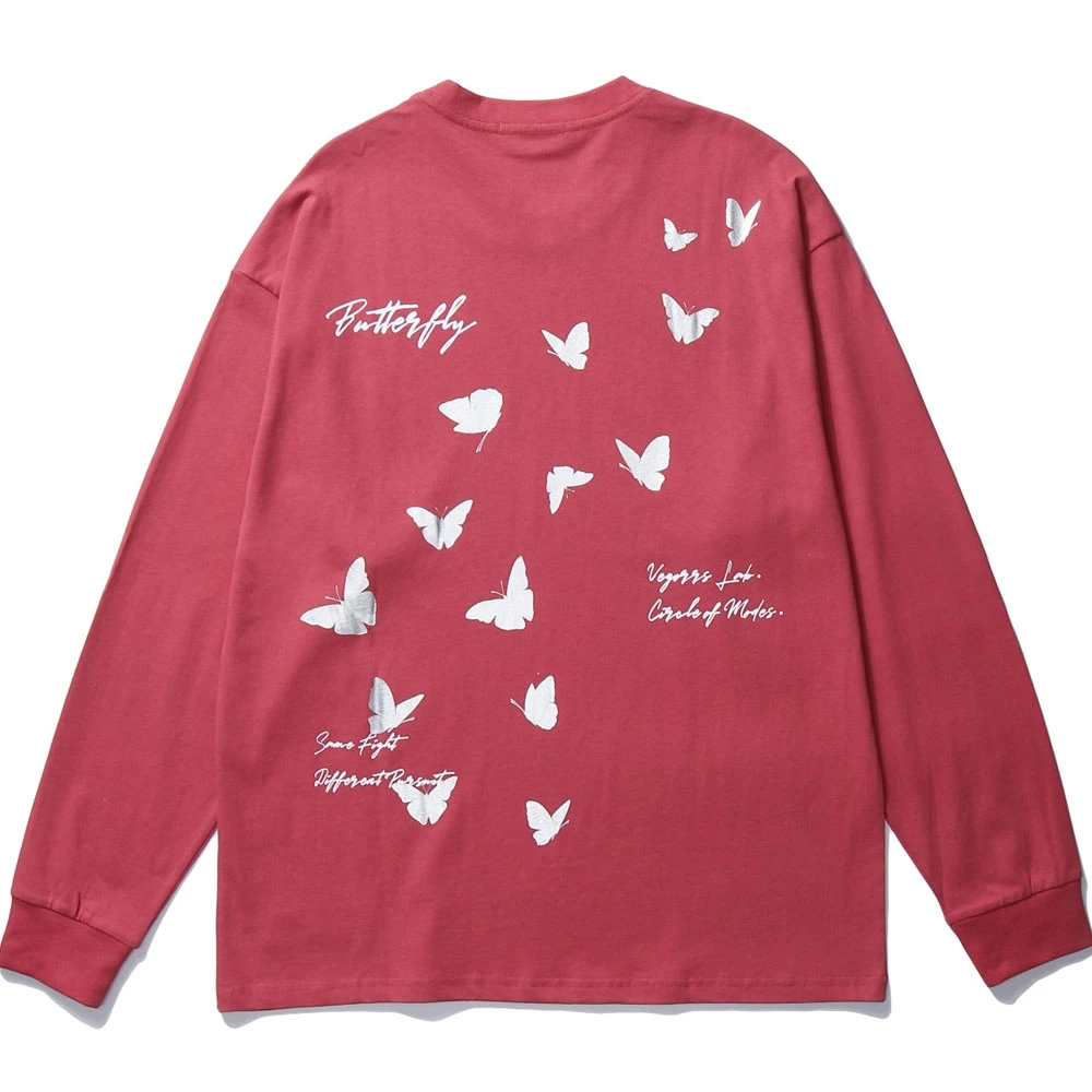 

Harajuku Butterfly Graphic Print Long Sleeve Tees Shirts Women Men Hip Hop Casual Loose Tshirts Streetwear Fashion Couple Tops