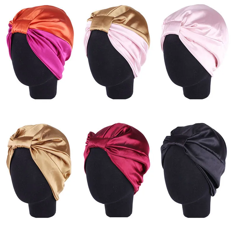 

Satin Turban Hat Women Elastic Silk Night Hat Muslim Hijab Chemo Cancer Cap Fashion Islamic Islamic Bonnet Inner Hijab Caps