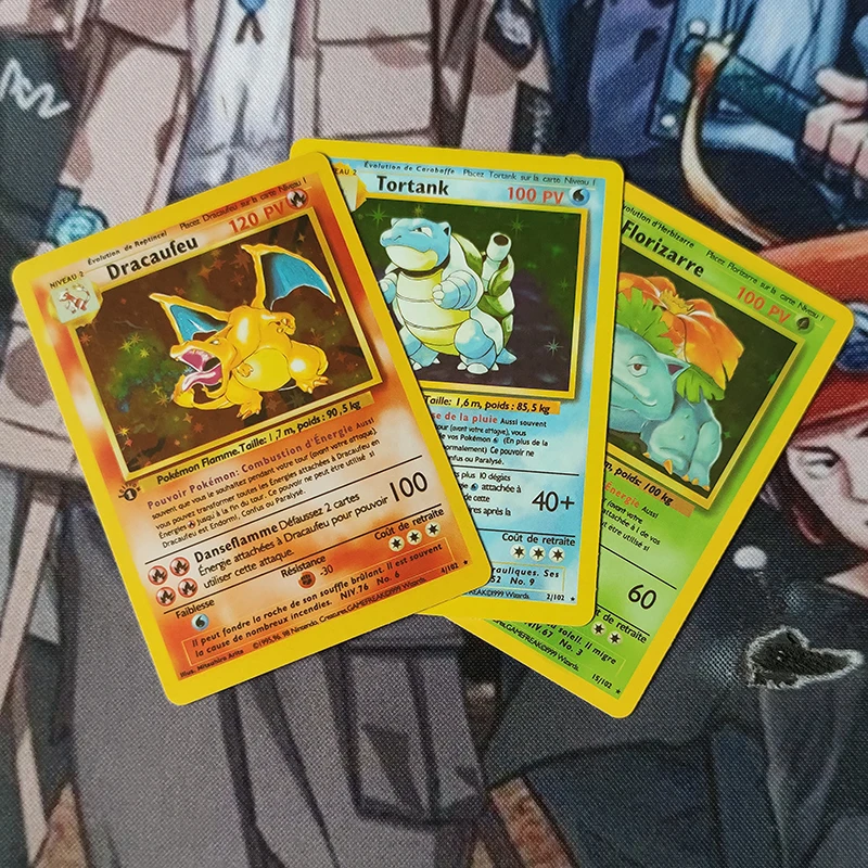 Tarjetas Flash de Pok&eacute;mon para ni&ntilde;os, juguete de colecci&oacute;n en ingl&eacute;s franc&eacute;s de 1996 a&ntilde;os, Charizard, Blastoise, Venusaur, Pikachu-5